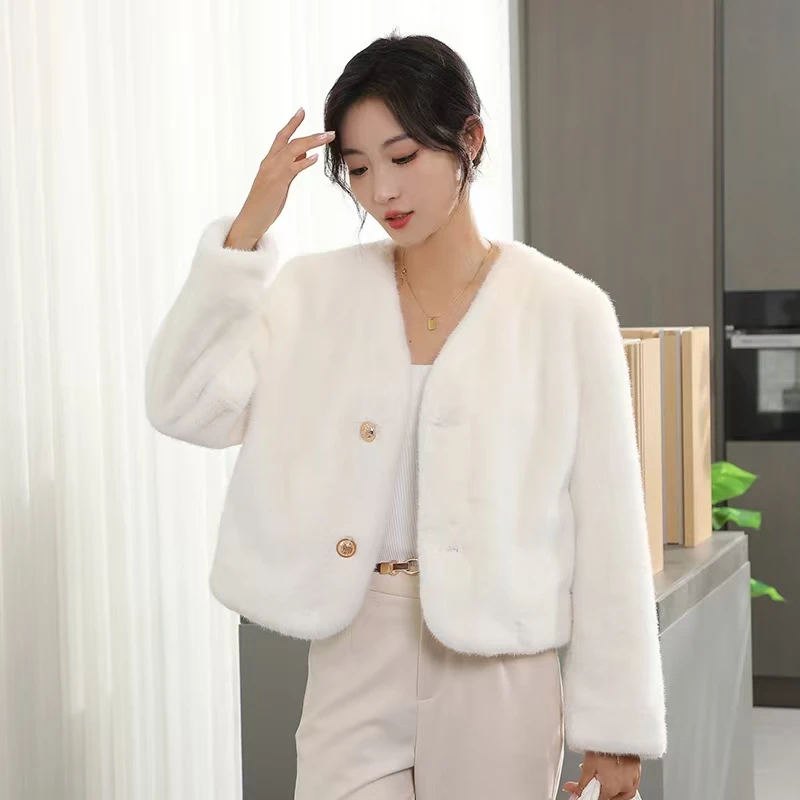 人造皮草 外套女白色环保毛毛大衣水貂绒外衣貂毛仿貂皮皮草