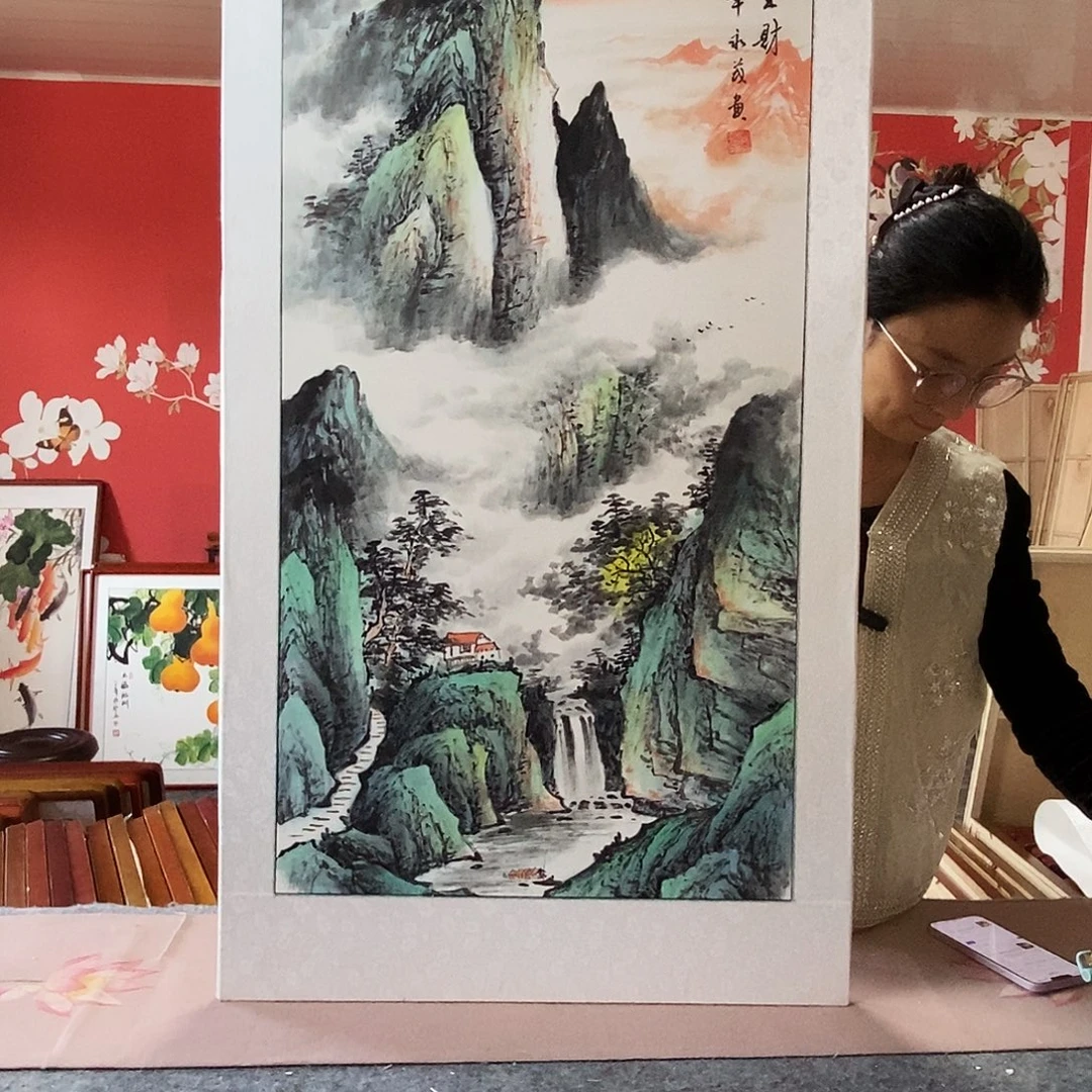 国画手写手绘带框包邮国画作品62✖️122