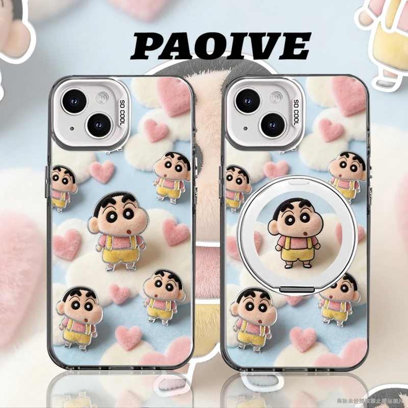 蜡笔小新适用苹果华为vivo一加iPhone14小米三星彩银手机壳