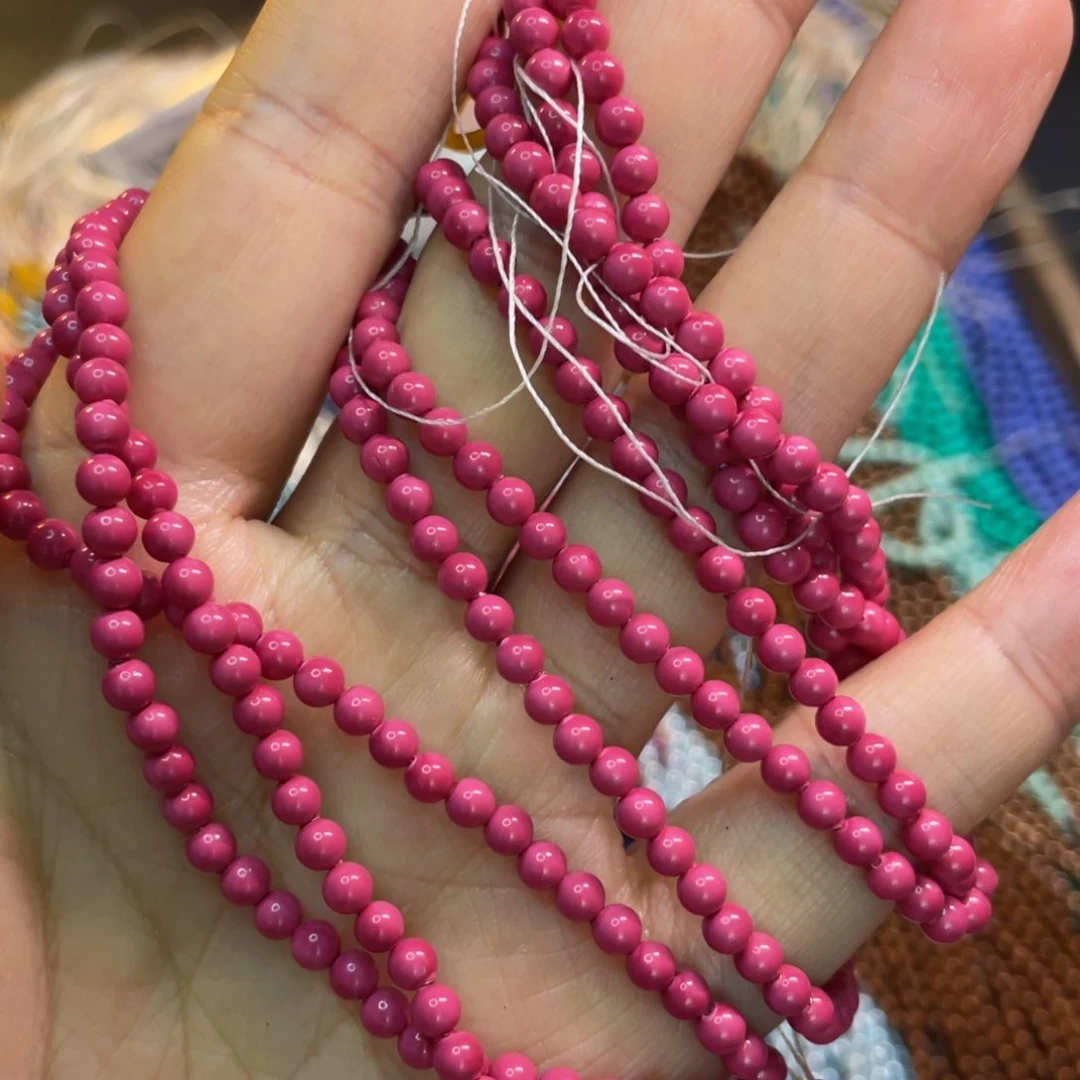 4mm贝珠山竹定制玫粉色手工配珠一条