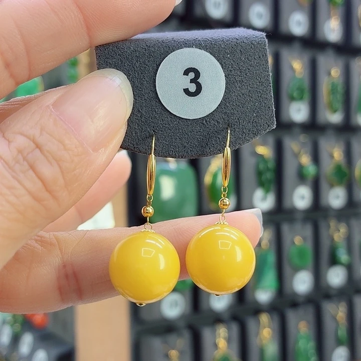 蜜蜡18K金镶嵌耳饰