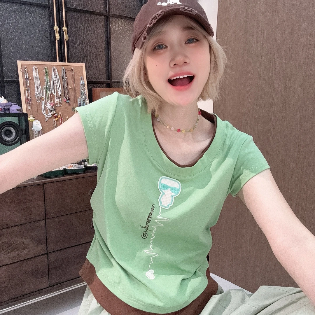 Apr.【外星人】新款圆领重工刺绣夏季宽松百搭减龄卡通T恤女25ST325