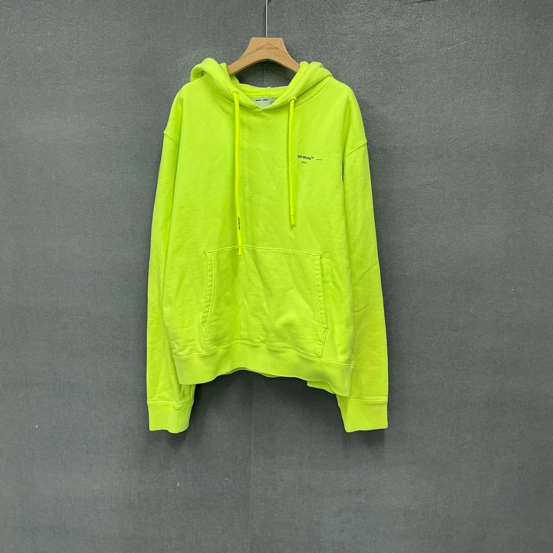 90新 OFF-WHITE (pm)荧光绿帽衫卫衣 XL码 染色/7008