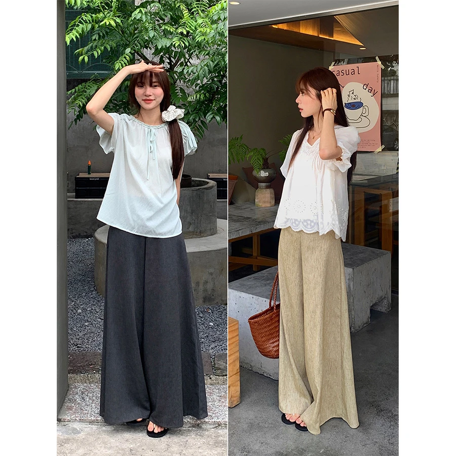 慵懒风棉麻阔腿休闲长裤女2025夏季宽松高腰垂感拖地裤显瘦百搭