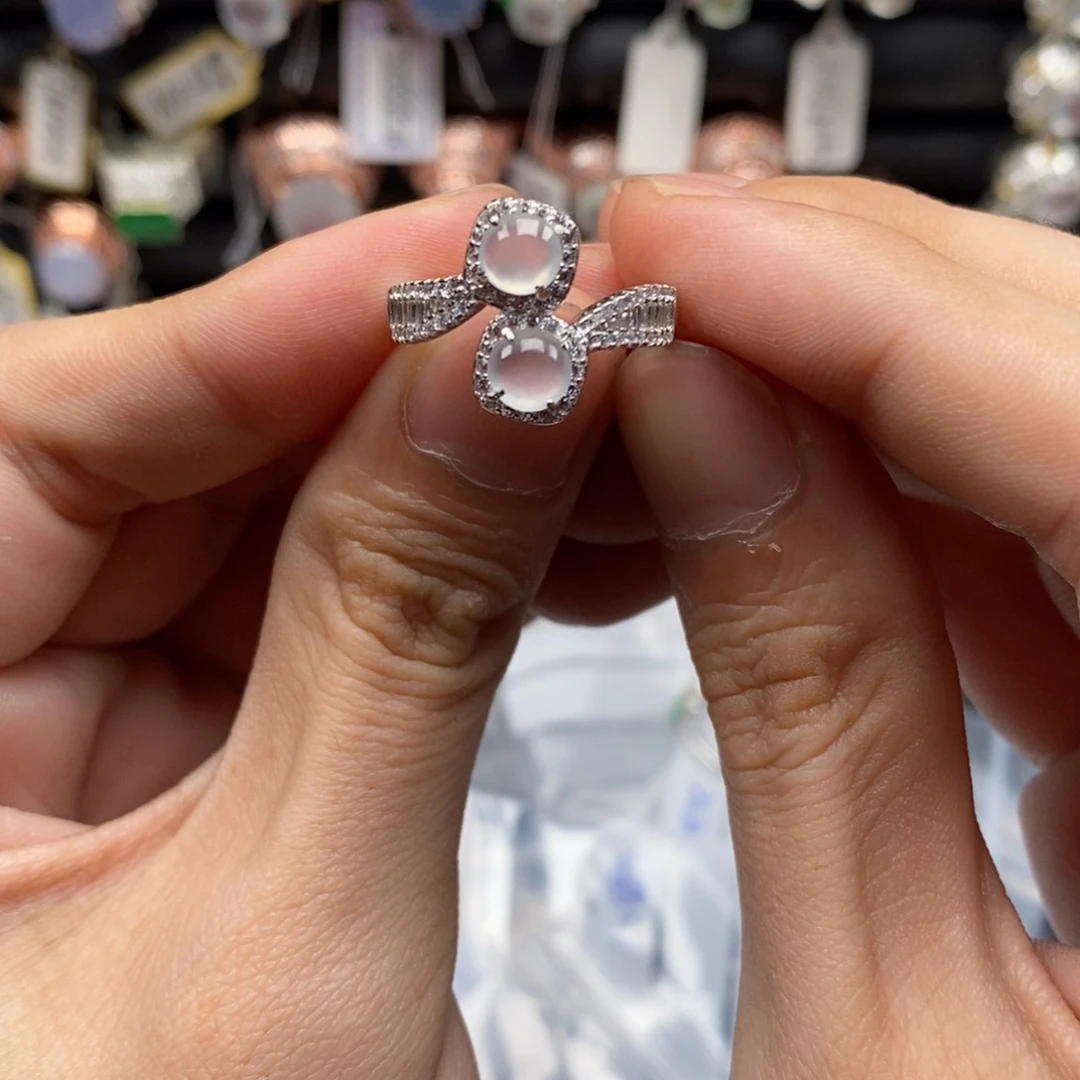 翡翠戒指银S925镶嵌天然缅甸翡翠a货