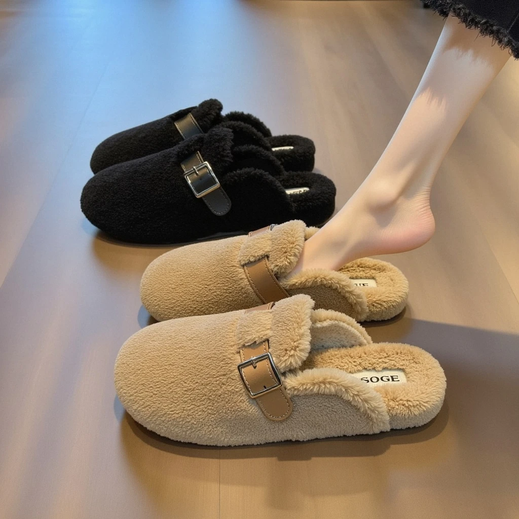 羊羔绒软底毛毛鞋女2025秋季新款半拖一脚蹬加绒保暖懒人外穿棉拖