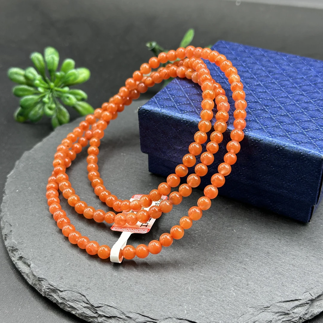 原矿无优化（编37-1）冰红樱桃红长链圆珠4mm+多样性发1条