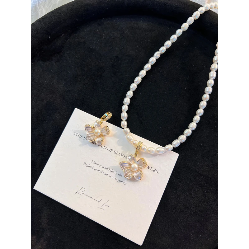 100%淡水珍珠花朵万能扣吊坠一款两戴项链珍珠项链LH0658