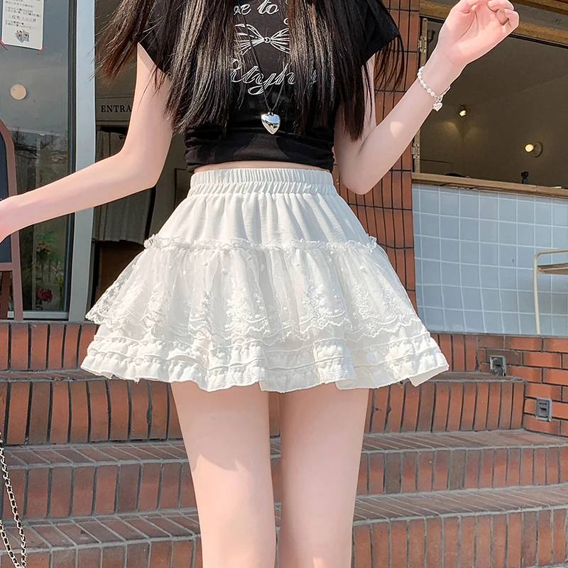 芭蕾风蕾丝蛋糕裙半身裙女夏季新款小个子高腰防走光a字蓬蓬短裙