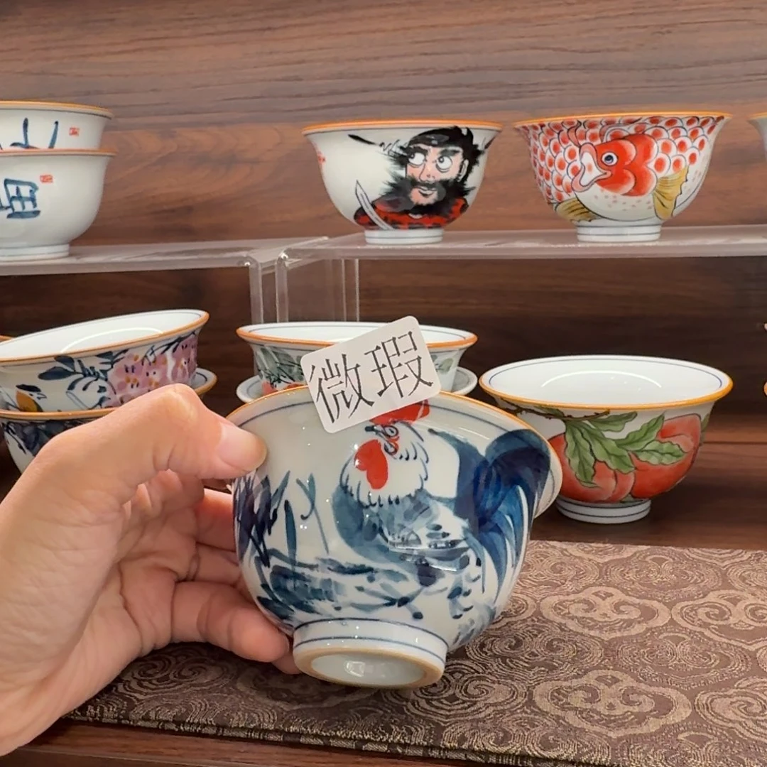 釉下手绘茶具微瑕