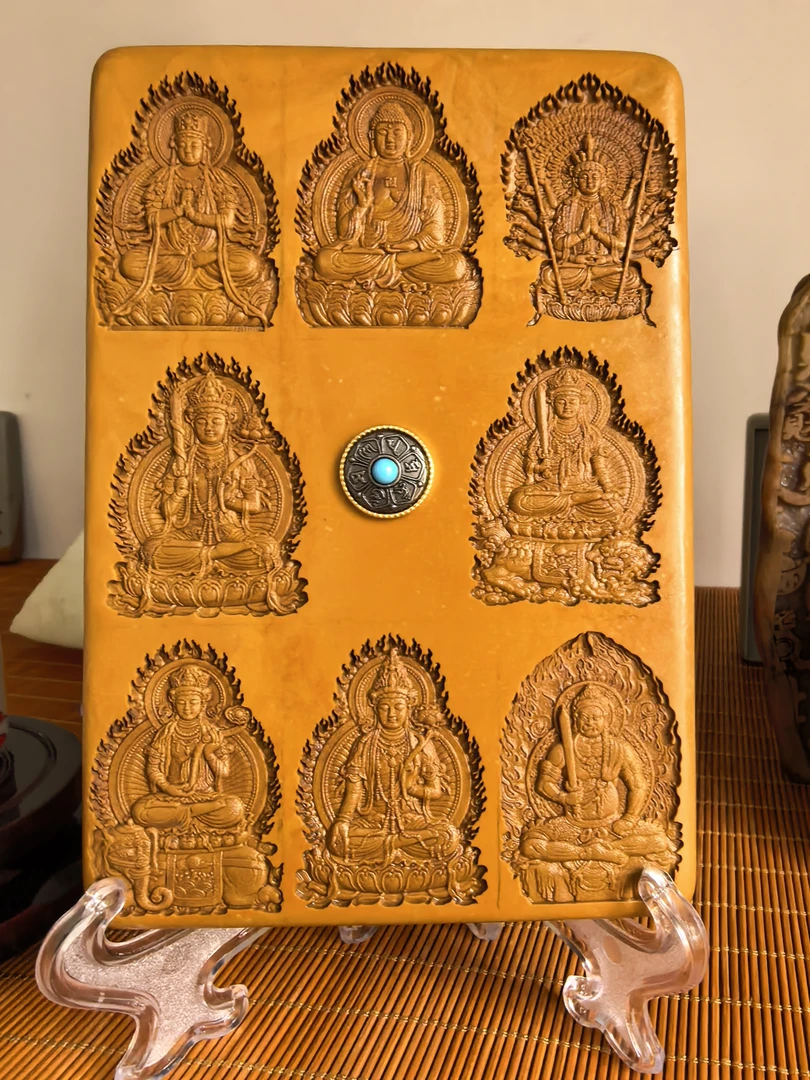 天然松花石雕刻 八大守护 大日如来 四大天王工艺品摆件 茶桌摆件