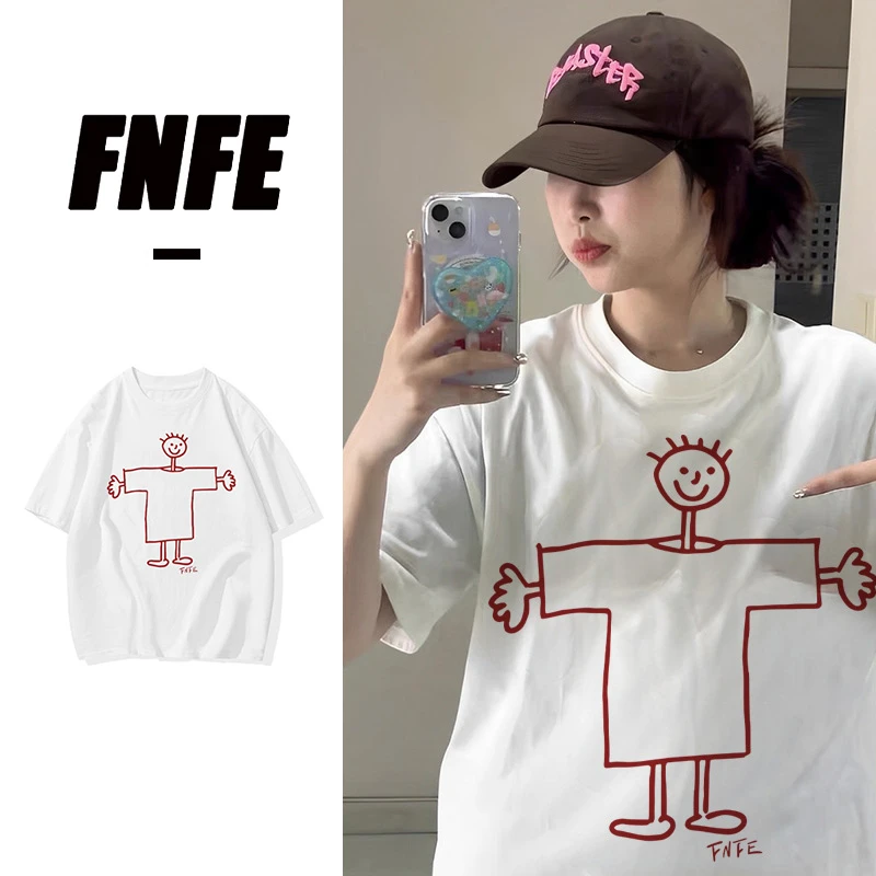 FNFE纯棉短袖t恤夏季宽松潮牌设计感情侣装上衣休闲百搭潮流印花