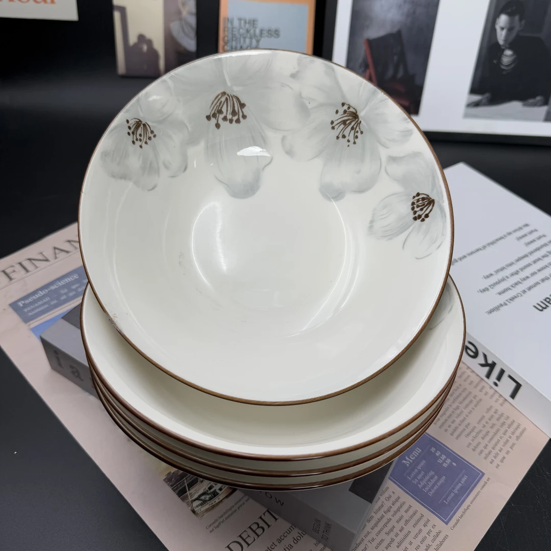 【4只装】7英寸航空碗水墨花家用健康釉下彩陶瓷餐具