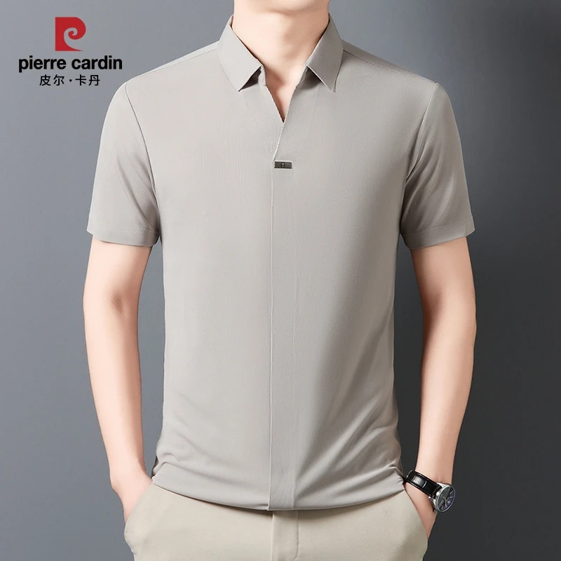 皮尔卡丹夏季新款短袖男士冰丝剪刀领衬衫无痕polo衫烫钻休闲商务