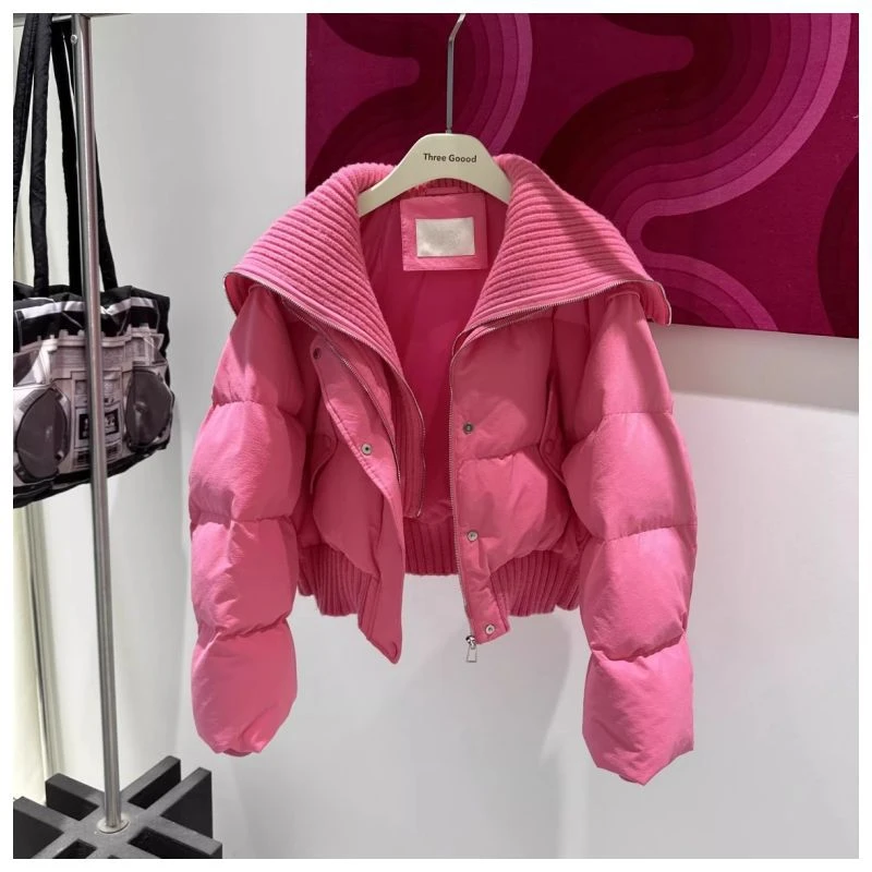 2025年新款棉服女短款高腰大翻领时尚高级感纯色百搭冬装保暖外套