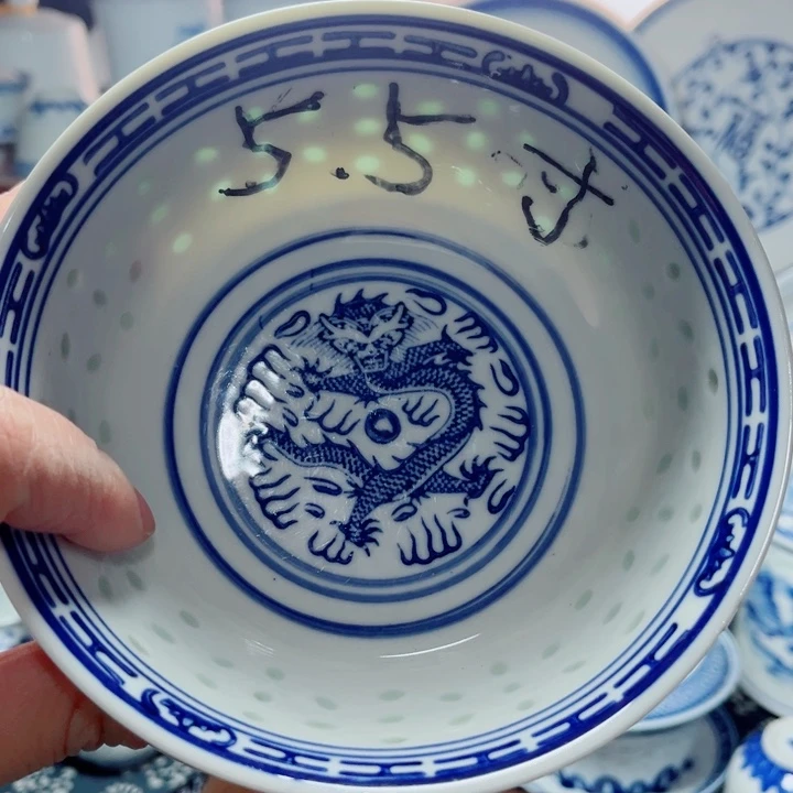 青花玲珑5.5寸饭碗龙纹