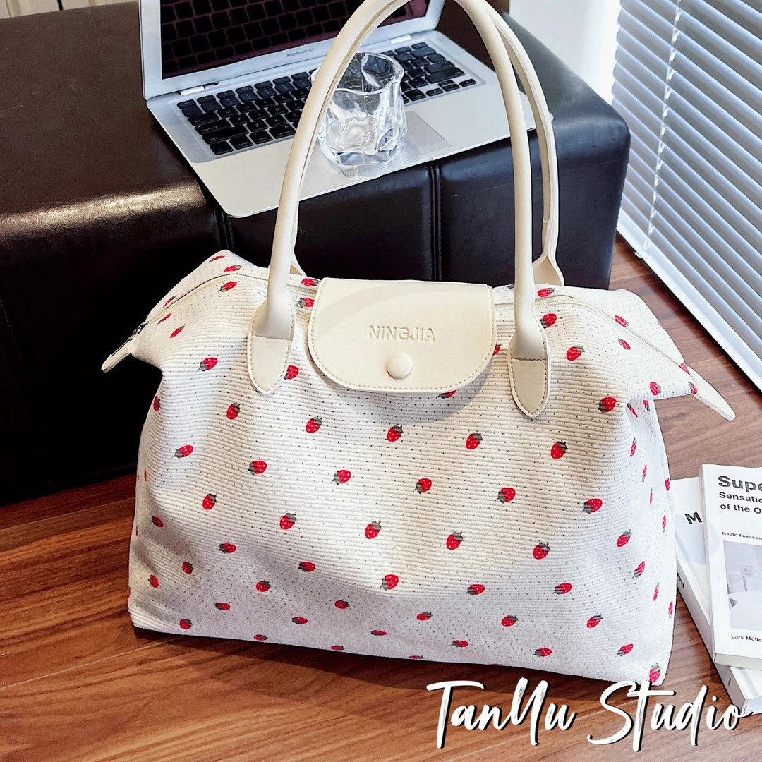 探屿手提旅行包大容量待产包便携印花托特包女士外出轻便单肩包女