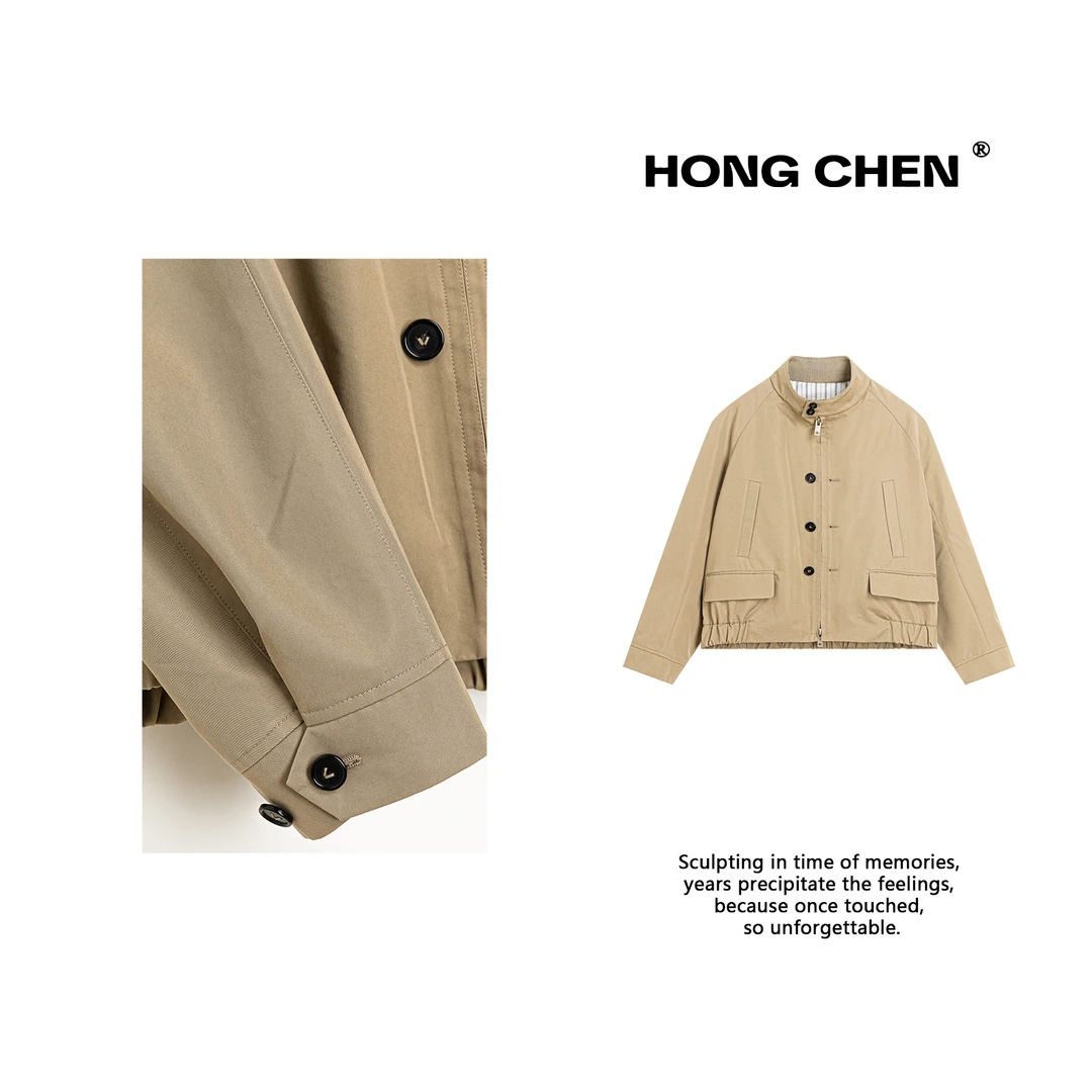 【虹辰】高端时尚简约工装风气质收口下摆百搭高级感立领外套HC2799