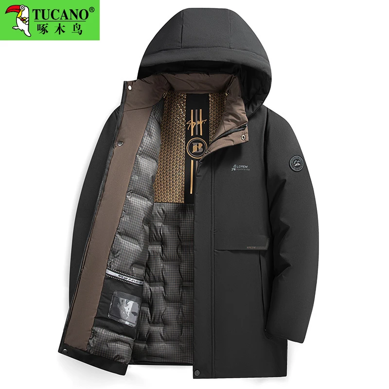 啄木鸟冬季中年派克服外套男款上班族男士爸爸装棉服加厚可脱卸帽