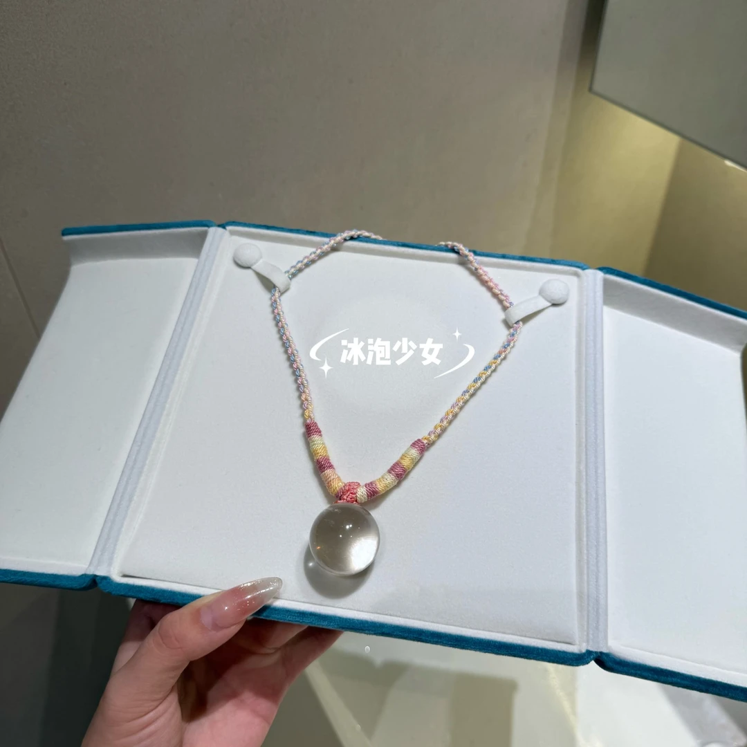 【冰泡少女】天然水晶白水晶编绳项链 B535