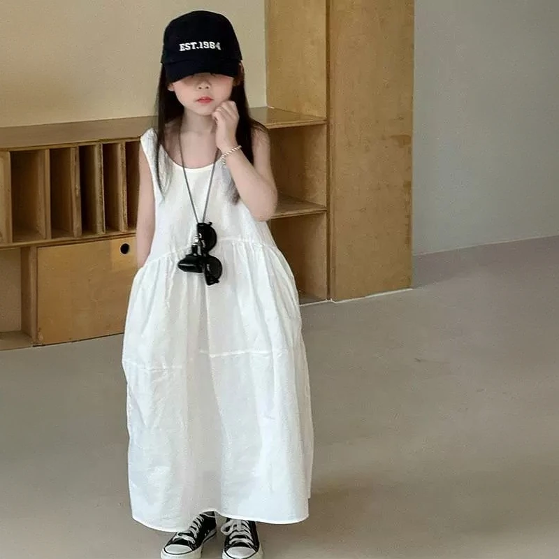 女童连衣裙夏装2025新款高级感儿童白色裙子洋气背心裙时髦长裙潮
