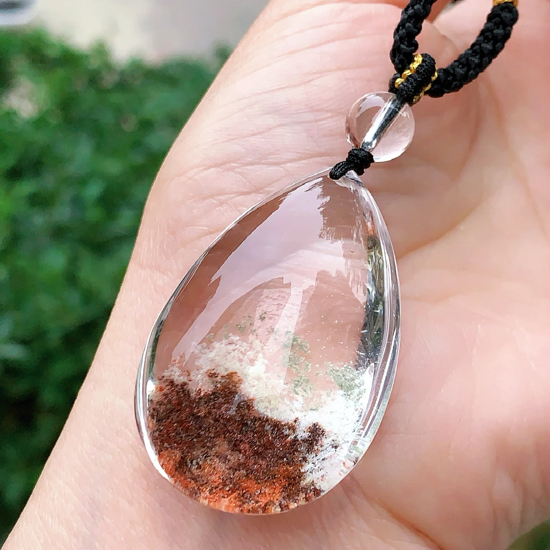 东海水晶天然彩幽灵水晶水滴吊坠毛衣链平安项坠男女款聚宝盆饰品