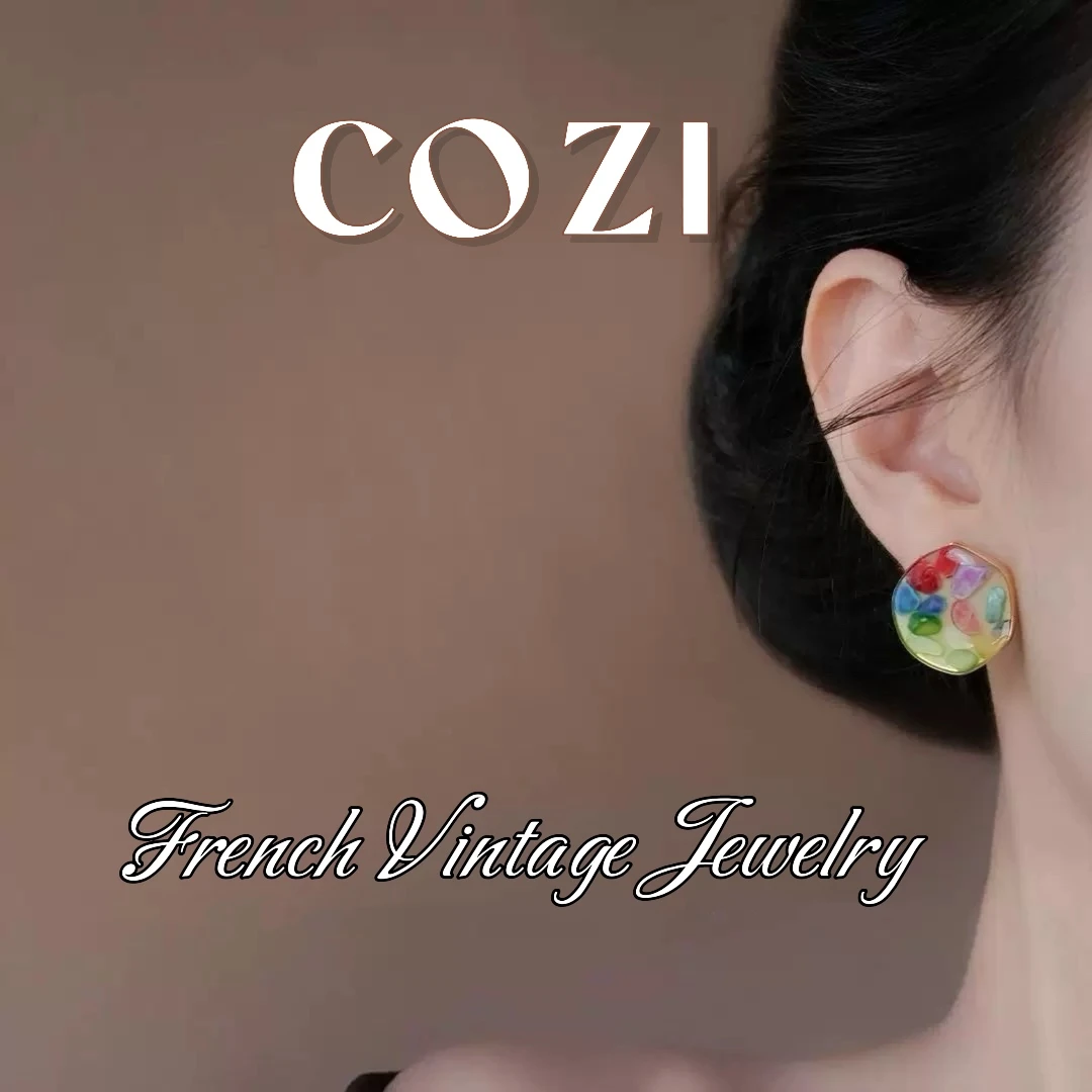 COZI 铜合金贝壳耳饰 蔻姿【彩虹碎片】气质手工彩色法式设计师耳饰