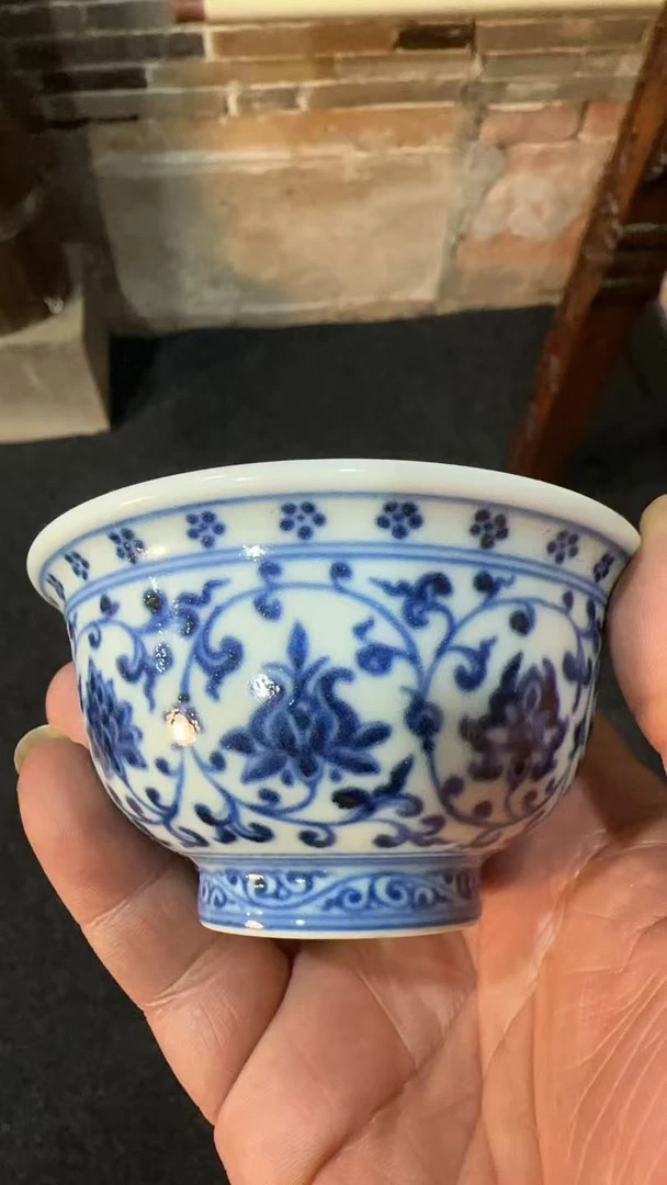 青花缠枝莲小压手杯景德镇陶瓷代购链接999