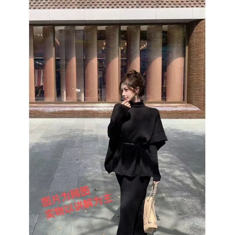 法式收腰连衣裙套装女大码胖 mm高级感气质显瘦两件套套装