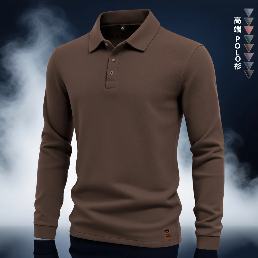 男装美式老钱风时尚长袖T恤男士经典百搭翻领POLO衫商务休闲上衣
