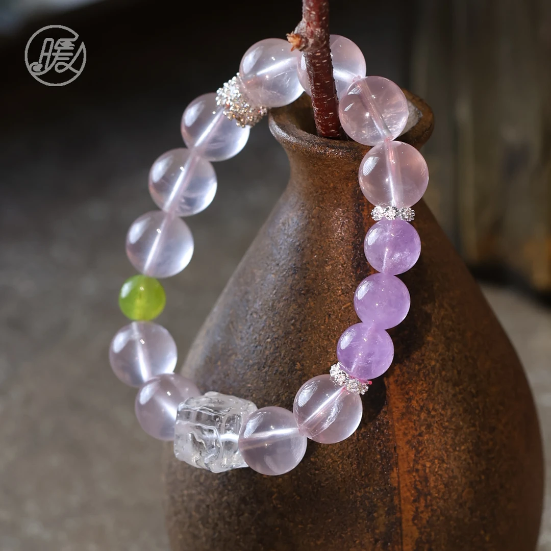 单圈粉水晶手串12mm搭配雕刻方糖手链G1760多样性发一