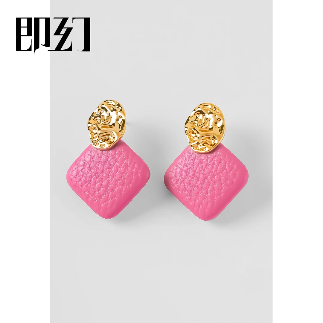 铜合金皮质耳饰 时尚气质玫红耳环 潮流春季穿搭配饰 A-4036