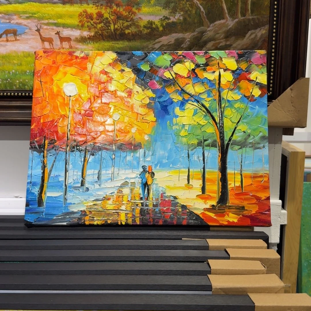 用***4竖款纯手绘油画作品