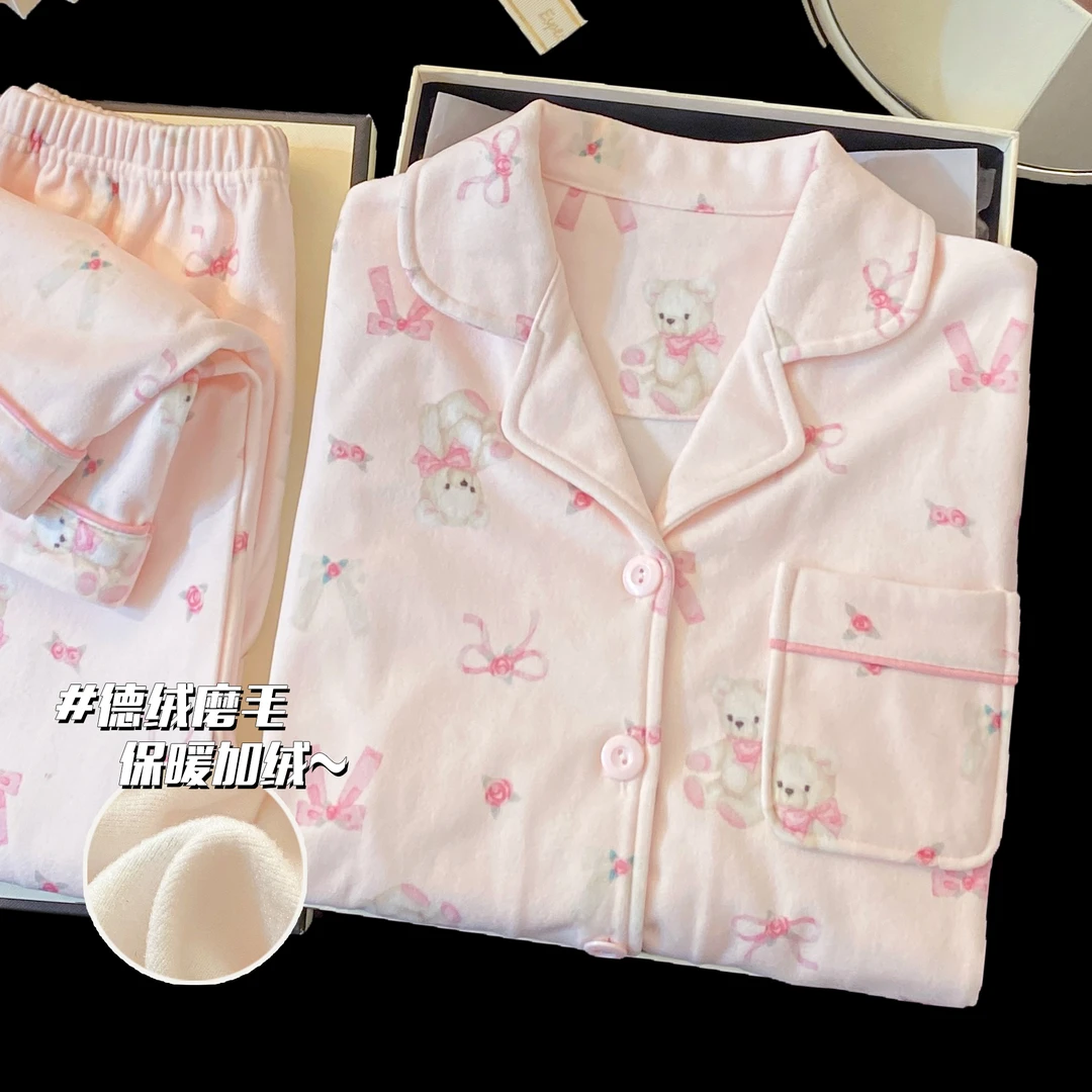 德绒冬款儿童睡衣女秋冬季长袖女童2025新款小女孩加绒加厚家居服