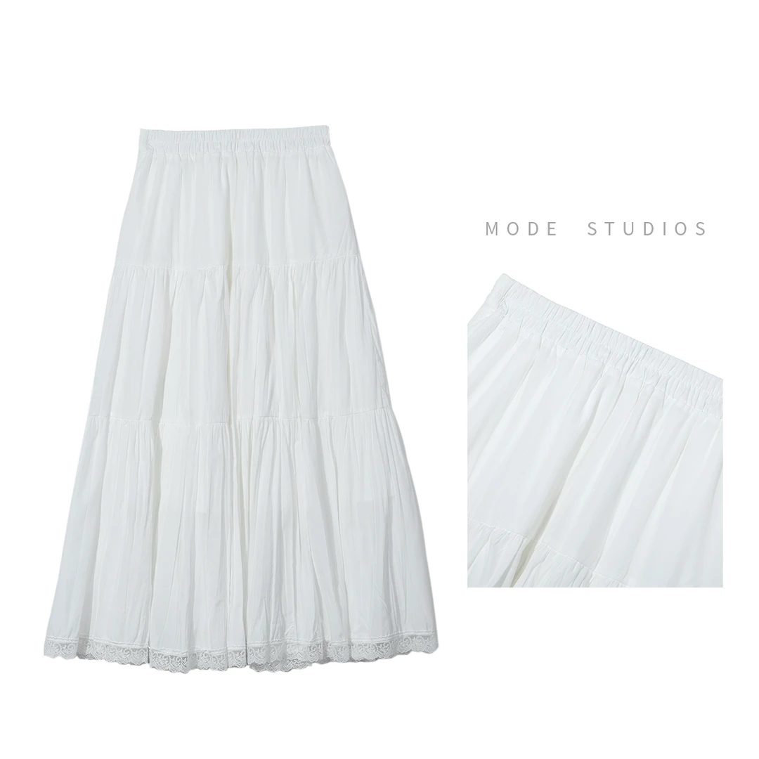 MODE【海浪】下摆拼接花边褶皱半身裙