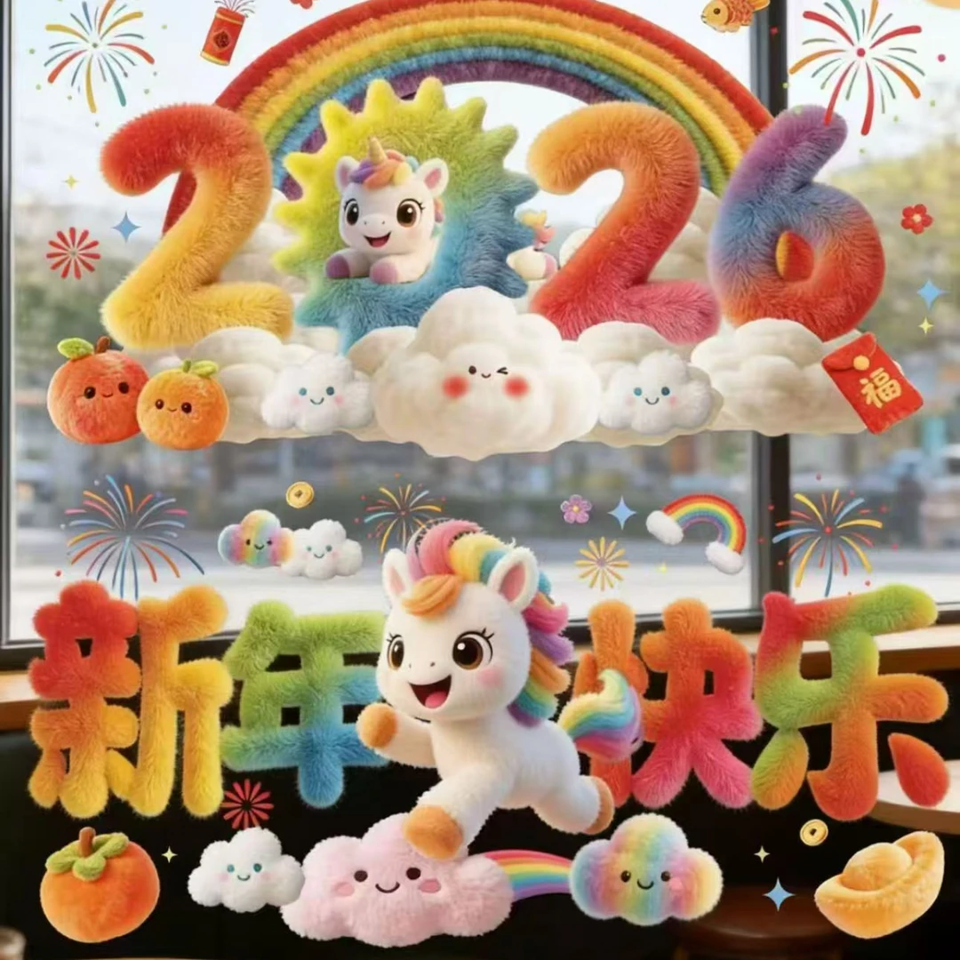 两张2026新年马年窗花春节生肖福字门贴装饰过年静电贴玻璃窗贴