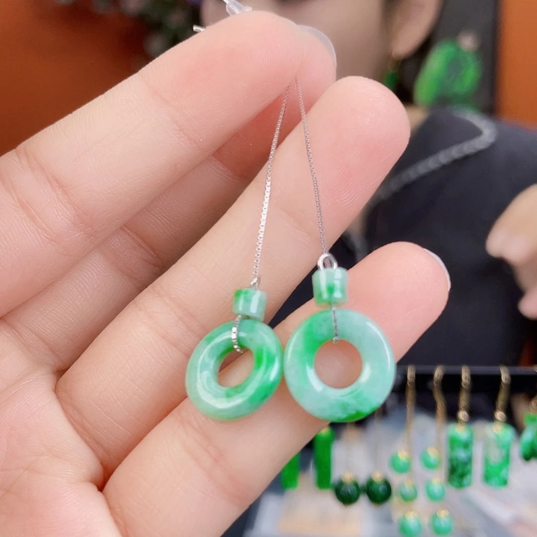 翡翠银S925镶嵌耳饰