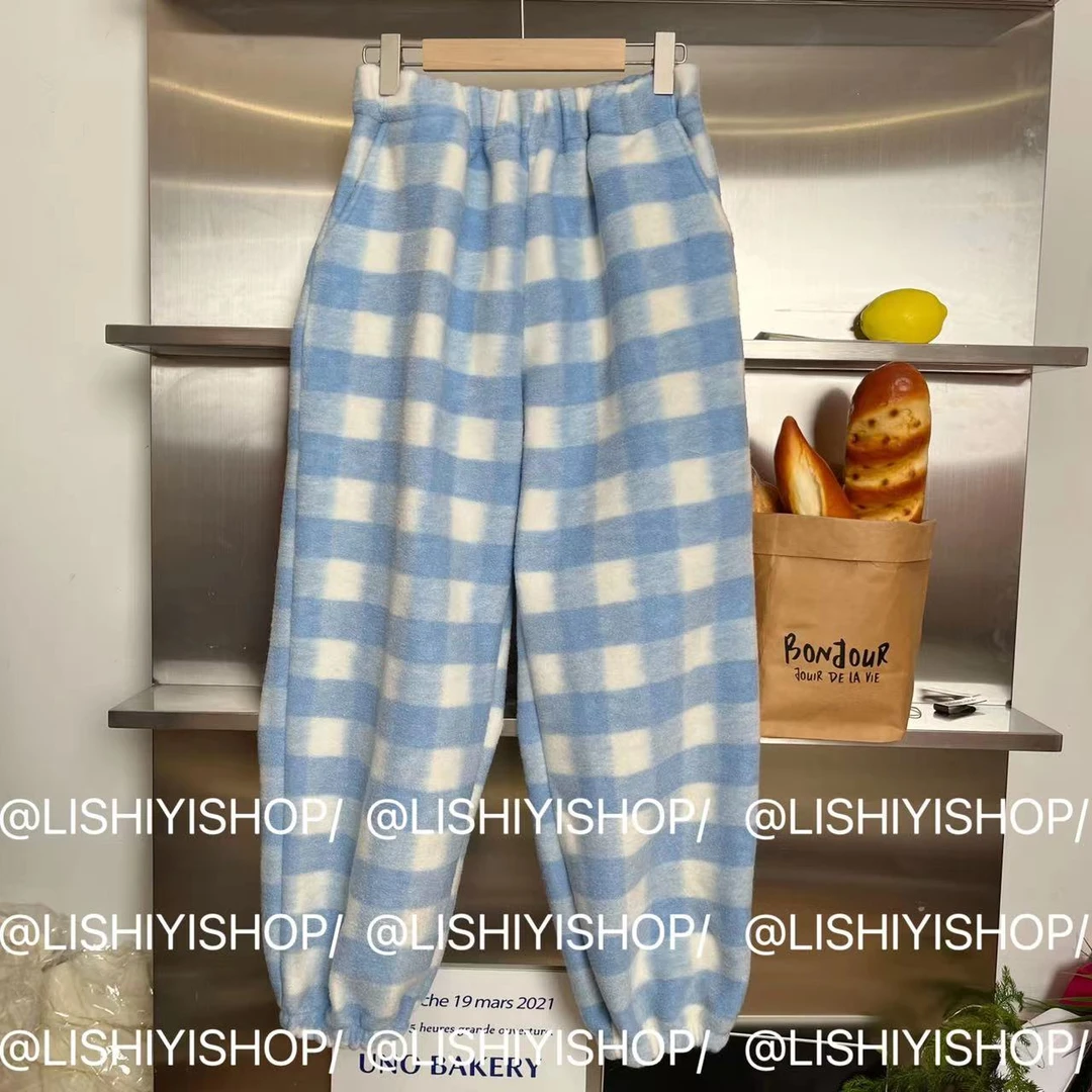 【李十一LISHIYI】松紧抽绳洋气格子宽松束脚运动休闲裤（加绒）68129