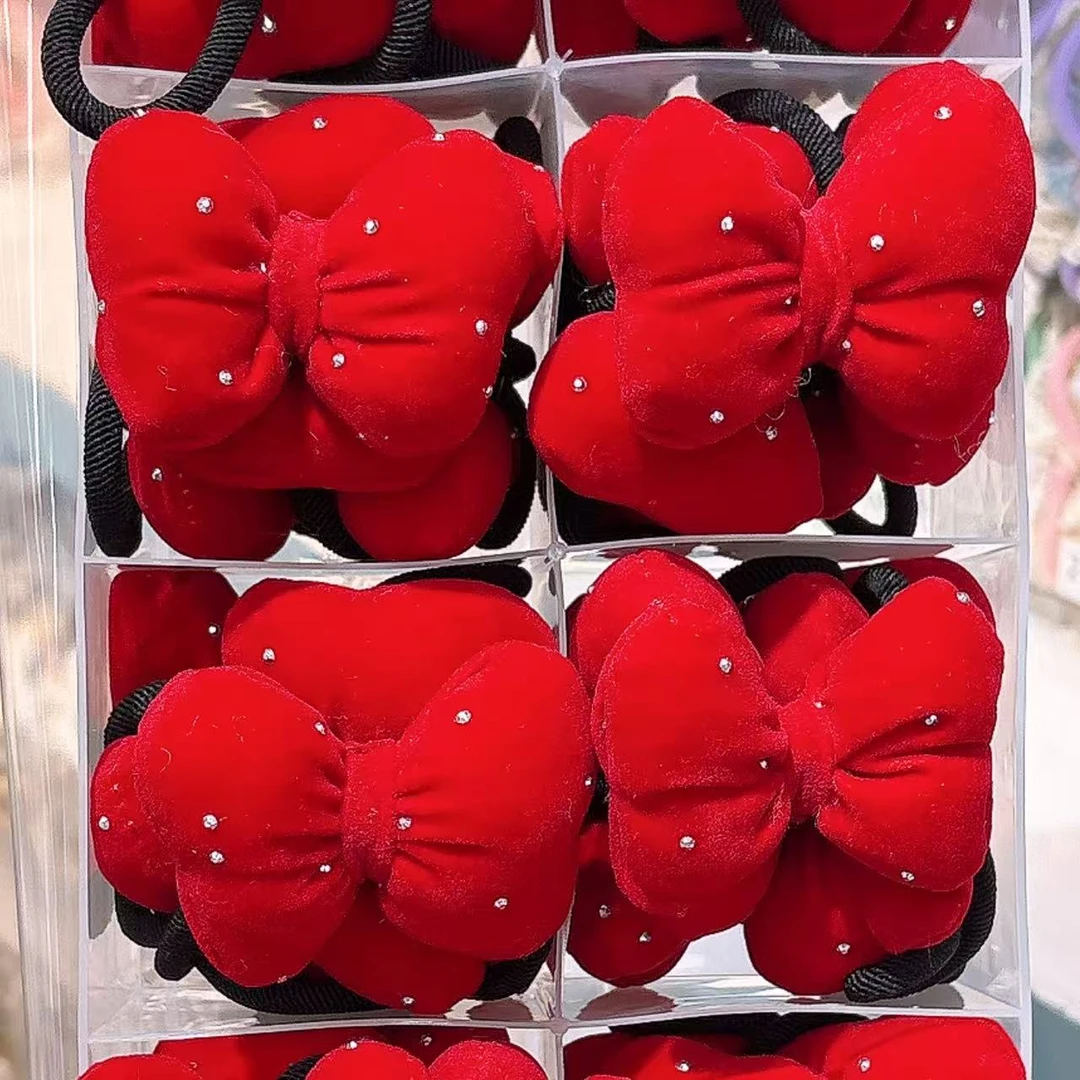 B-1758（满10米飞）d 1对红色蝴蝶结钻钻头绳  发圈