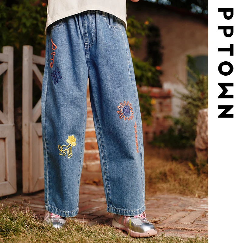 【太阳花】巴巴小镇2025新款女童牛仔裤春夏款宽松直筒长裤13047