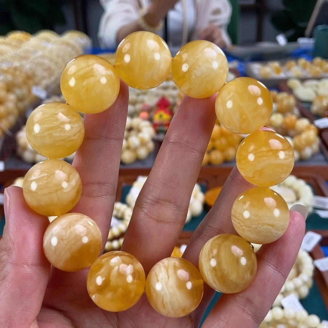 未镶嵌琥珀手链19圆珠虎皮51.5