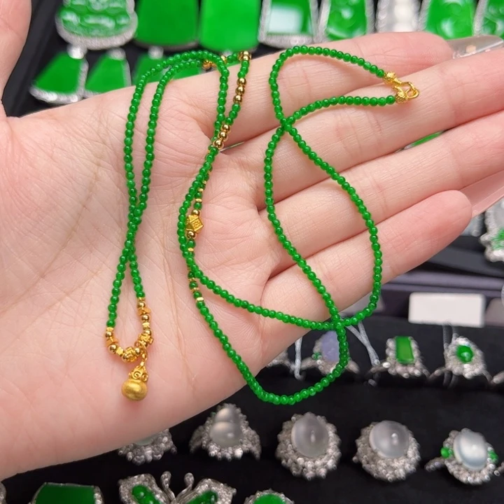 翡翠银S925镶嵌项链阳绿小米珠三种戴法