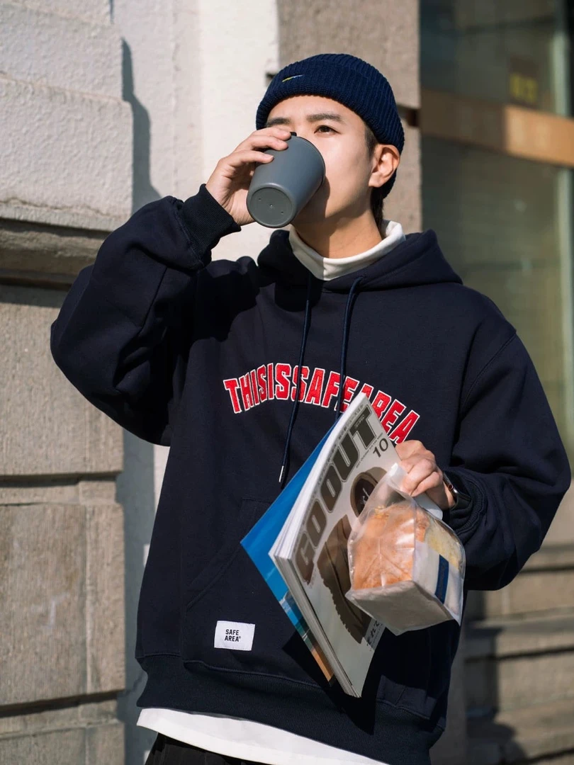 日系复古cityboy男女秋冬休闲情侣美式加绒连帽卫衣 AW109