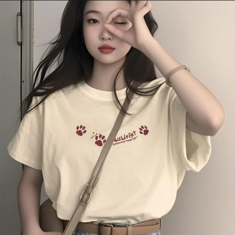 杏色短袖t恤女士夏装新款韩版宽松设计感小众爆款气质高级上衣ins