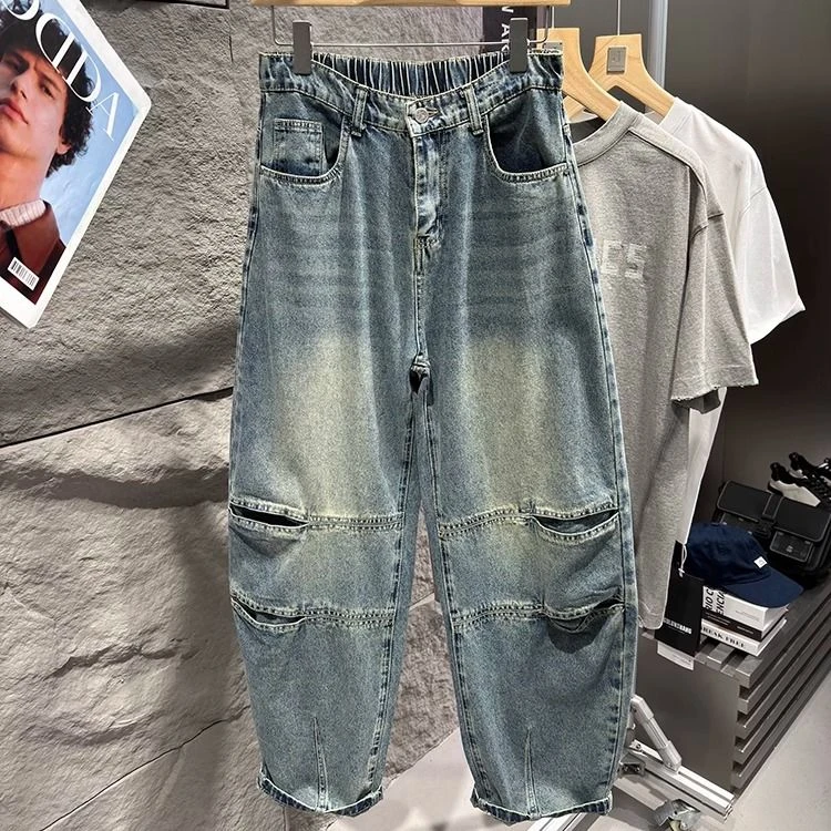 痞帅!弯刀牛仔裤!王炸高货!宽松阔腿水洗男士工装裤休闲裤1003