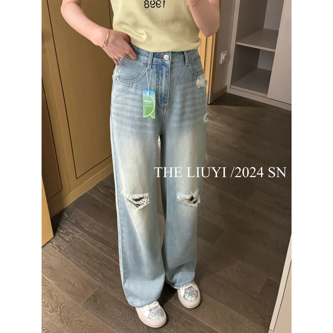 【LIUYI】破牛~高腰时髦破洞牛仔裤45166