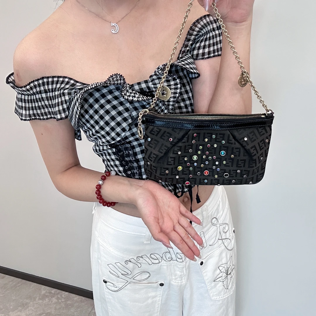 95新 FENDI/芬迪 小元/彩钻老花限定款重工单肩腋下包