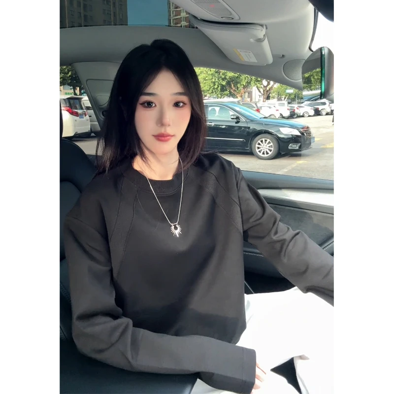 解构拼接重磅卫衣男秋季美式复古cleanfit长袖t恤圆领内搭打底衫