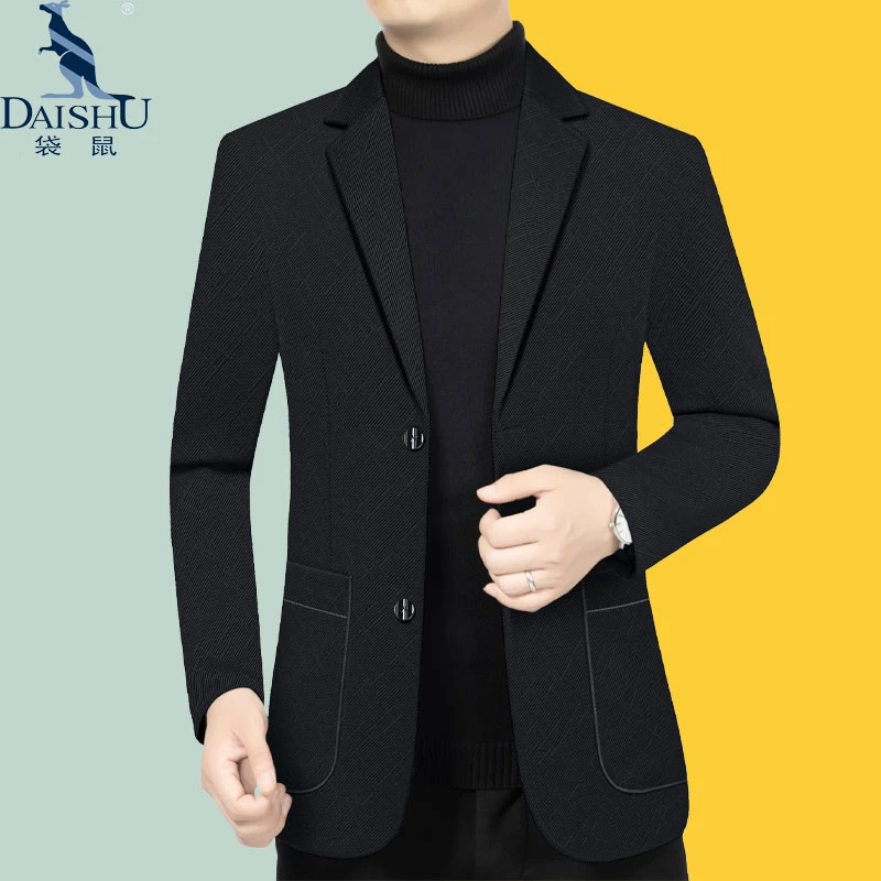 袋鼠正品春秋新款西装男士外套高档商务休闲免烫单西修身爸爸装潮