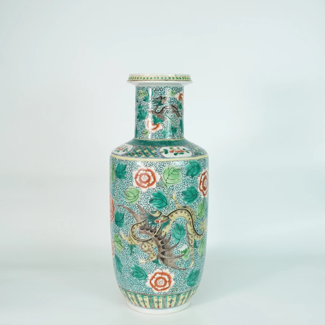 LYCH250910001【十竹斋】清光绪夔龙穿花五彩棒槌瓶